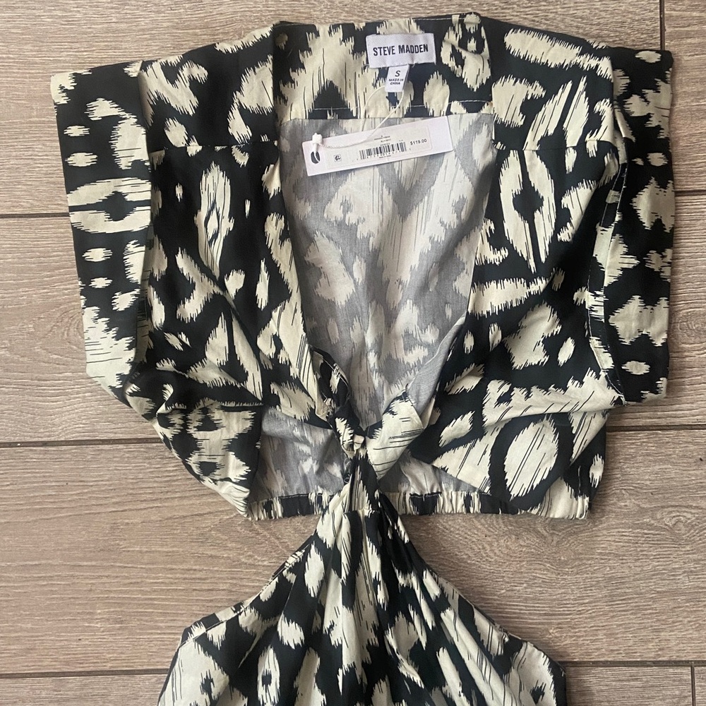 Steve Madden Black and Cream Printed Tie-Front Maxi Dress - Picture 2 of 9